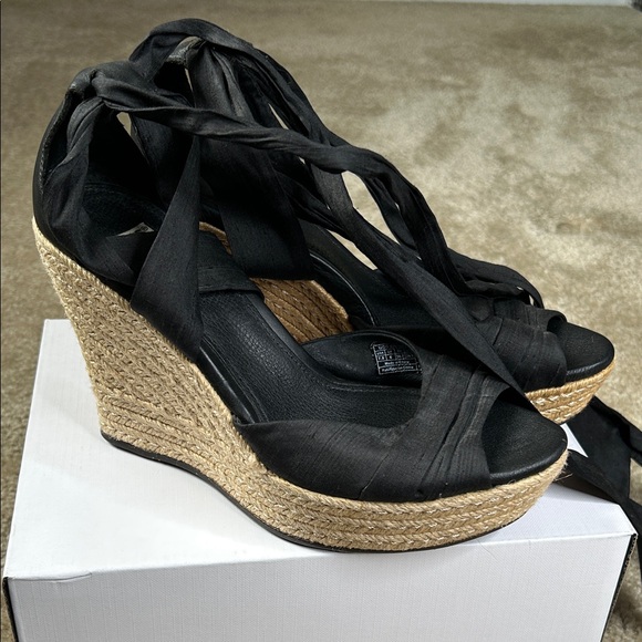 UGG Black/Tan Lace Up Espadrille Wedge Sandals - Picture 12 of 12